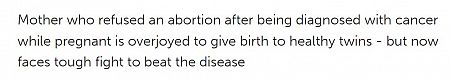 Mother who refused an abortion after being diagnosed with cancer while pregnant is overjoyed to give birth to healthy twins - but now faces tough fight to beat the disease