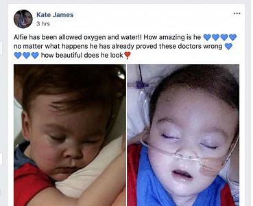 Alfie Evans clings to life after Alder Hey hospital 'removes life support' as his father says terminally-ill boy has been breathing on his own in his mother's arms since last night