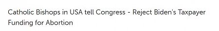 Catholic Bishops in USA tell Congress - Reject Biden's Taxpayer Funding for Abortion