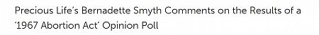 Precious Life’s Bernadette Smyth Comments on the Results of a ‘1967 Abortion Act’ Opinion Poll