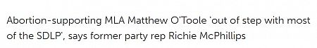 Abortion-supporting MLA Matthew O'Toole 'out of step with most of the SDLP', says former party rep Richie McPhillips